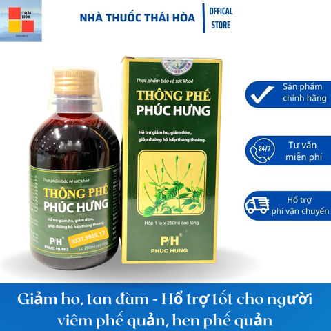 Thông phế Phúc Hưng - Giảm ho, tan đàm - Hổ trợ tốt cho người viêm phế quản cấp và mãn tính chai 250ml
