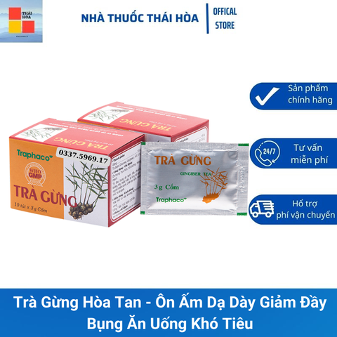 Trà Gừng Hòa Tan Traphaco - Giúp Ôn Ấm Dạ Dày - Giảm Đầy Hơi Chướng Bụng - Rối Loạn Tiêu Hóa - Hộp 10 Gói