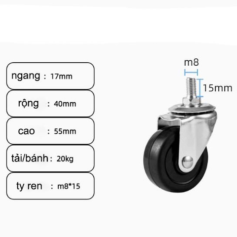 BÁNH XE CAO SU ĐẶC 40, 50, 65, 75mm