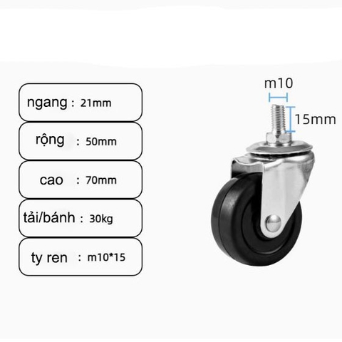 BÁNH XE CAO SU ĐẶC 40, 50, 65, 75mm