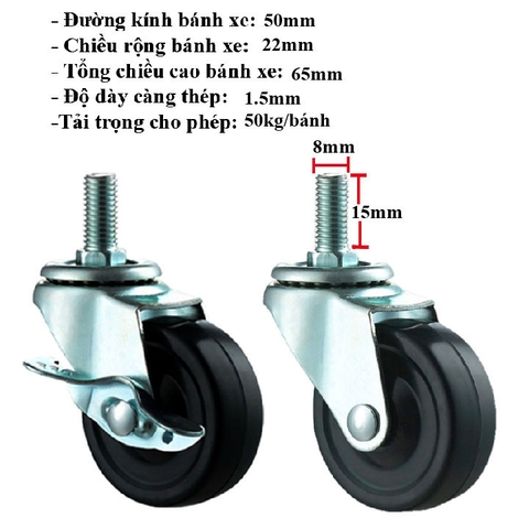 BÁNH XE CAO SU ĐẶC 40, 50, 65, 75mm