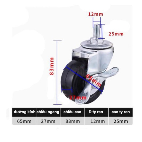 BÁNH XE CAO SU ĐẶC 40, 50, 65, 75mm