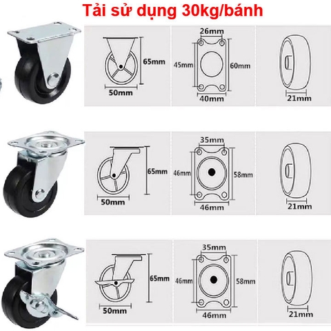 BÁNH XE CAO SU ĐẶC 40, 50, 65, 75mm
