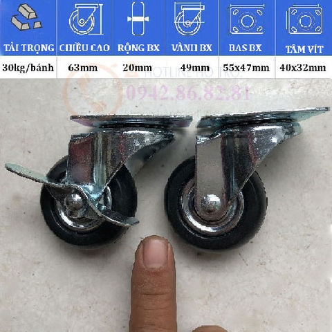 BÁNH XE CAO SU 2 VÒNG BI 50 ĐẾN 120mm