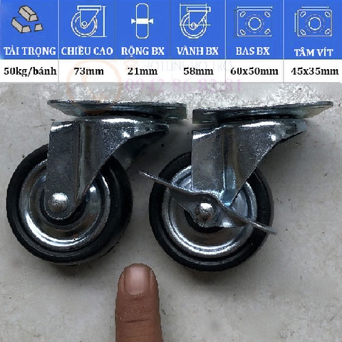 BÁNH XE CAO SU 2 VÒNG BI 50 ĐẾN 120mm