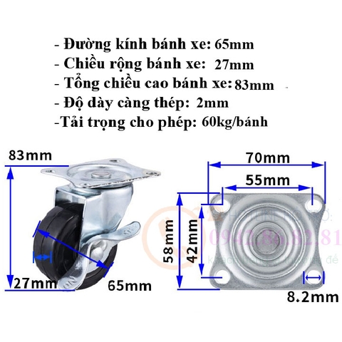 BÁNH XE CAO SU ĐẶC 40, 50, 65, 75mm