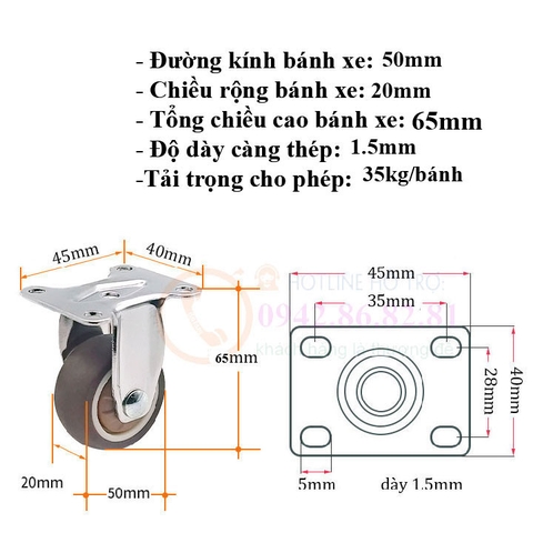 BÁNH XE ĐẨY BẰNG NHỰA DẺO TPR D=50mm