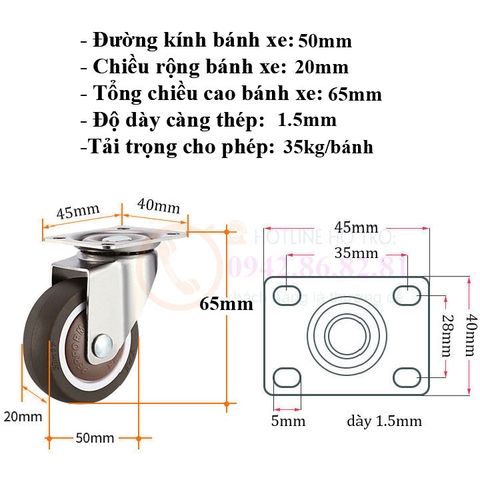 BÁNH XE ĐẨY BẰNG NHỰA DẺO TPR D=50mm