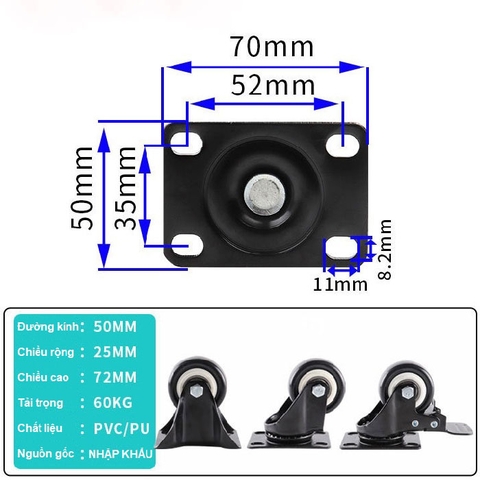 BÁNH XE ĐẨY BẰNG NHỰA PVC 40, 50, 65, 75mm