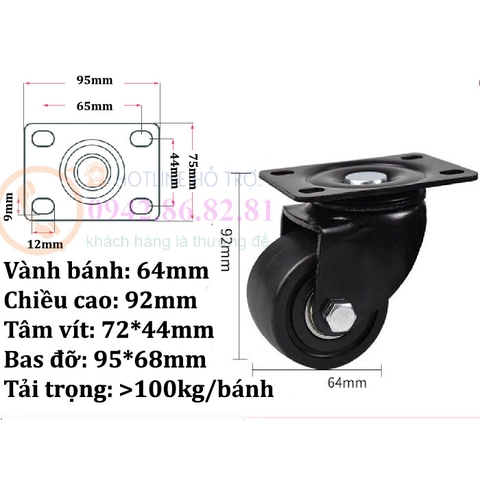 BÁNH XE ĐẨY HÀNG SIÊU TẢI 65 ĐẾN 75mm