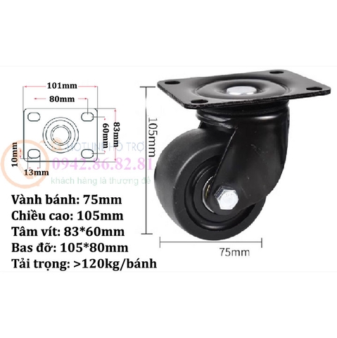 BÁNH XE ĐẨY HÀNG SIÊU TẢI 65 ĐẾN 75mm