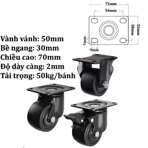 BÁNH XE ĐẨY HÀNG SIÊU TẢI 65 ĐẾN 75mm