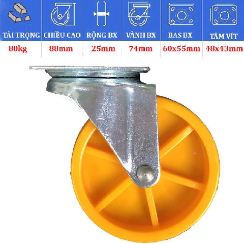 BÁNH XE NHỰA VÀNG 1VB 50, 60, 70, 80mm