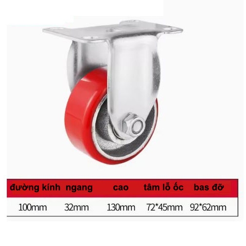 BÁNH XE PU LÕI GANG TẢI TRUNG 75, 100, 125mm