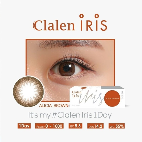 Kính áp tròng 1 ngày màu Alica Brown Clalen iris, lens mắt 1 lần màu nâu có độ cận - Lens Optic