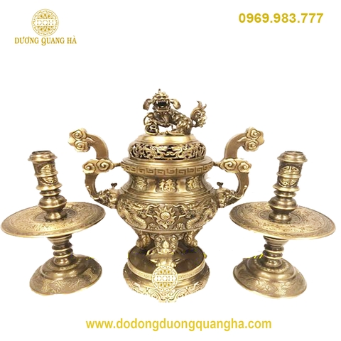 Bộ Tam Sự Đồng Vàng Thau Rồng Nổi Hai Màu
