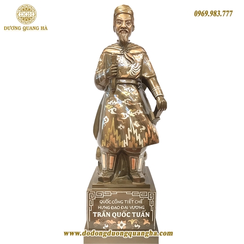 Tượng Trần Hưng Đạo Đồng Đỏ Khảm Tam Khí Cao 60cm