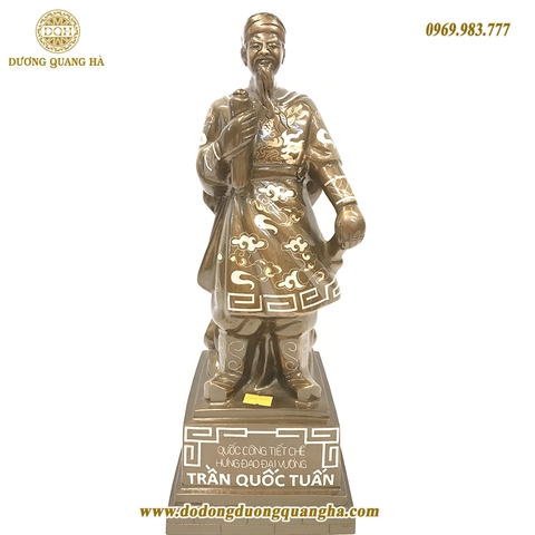 Tượng Trần Hưng Đạo Đồng Đỏ Khảm Tam Khí Cao 38cm