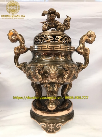 Đỉnh Thờ Đồng Đỏ Phớt Nỉ Đúc Rồng Nổi Cao 50cm
