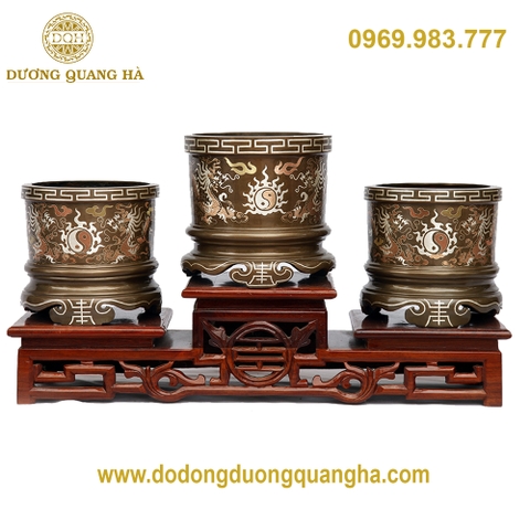 Bát Hương Đồng Đỏ Khảm Tam Khí