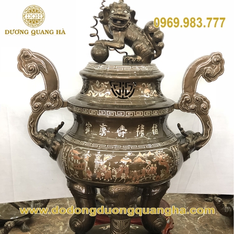 Đỉnh Quả Mao Rồng Khảm Bạc Cao 1m5