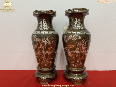 LỌ HOA ĐỒNG ĐỎ KHẢM TAM KHÍ