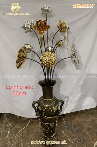 Đôi lọ hoa sóc nho đồng vàng hun giả cổ sắc nét