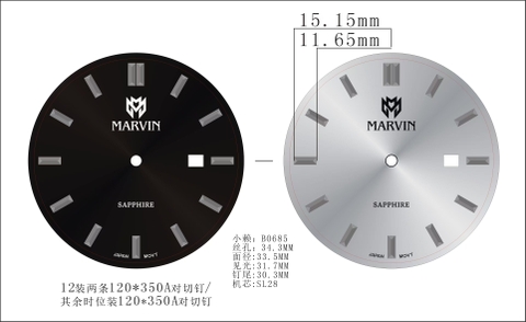 Sản xuất mã đồng hồ pin, máy nhật Myota 2115 cho logo riêng Marvin