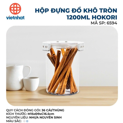 HỘP ĐỰNG ĐỒ KHÔ TRÒN 1200ML HOKORI 6594