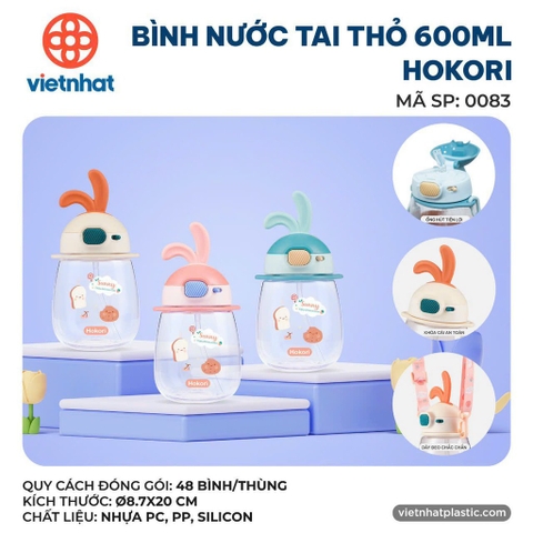 BÌNH NƯỚC TAI THỎ 600ML HOKORI 0083