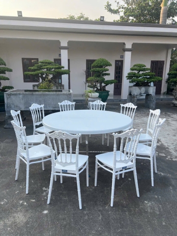 bàn nhựa tròn 150 cm chân liền kẽm sơn tĩnh điện