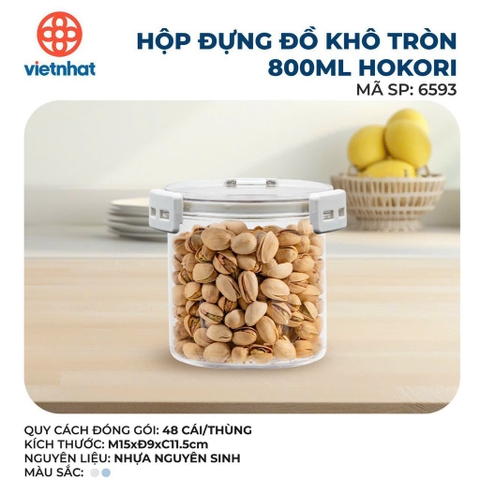 HỘP ĐỰNG ĐỒ KHÔ TRÒN 800ML HOKORI 6593