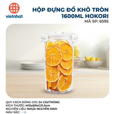 HỘP ĐỰNG ĐỒ KHÔ TRÒN 1600ML HOKORI 6595