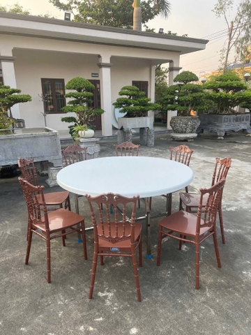 bàn nhựa tròn 140 cm chân rời inox