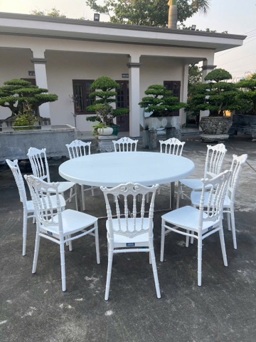 bàn nhựa tròn 140 cm chân liền kẽm sơn tinh điện