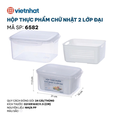 HỘP THỰC PHẨM CHỮ NHẬT 2 LỚP ĐẠI 6582