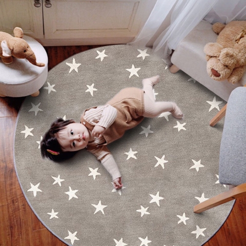 [KLL] Thảm trải sàn lông mềm Ari tròn Ghi