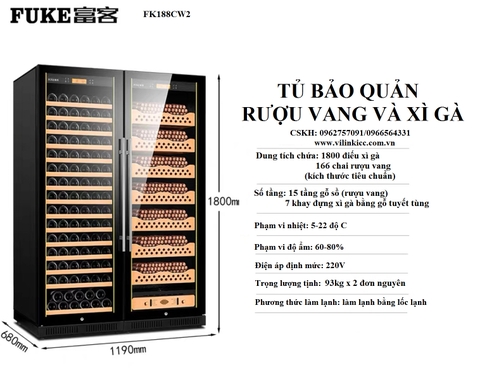 TỦ BẢO QUẢN RƯỢU VANG VÀ XÌ GÀ FK-188CW2