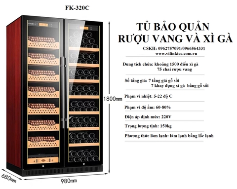 TỦ BẢO QUẢN RƯỢU VANG VÀ XÌ GÀ FK320C