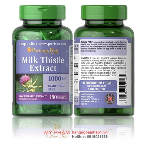 Viên uống bổ gan Milk Thistle Extract 1000mg 180 viên  - Mỹ