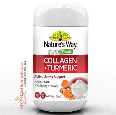 Viên uống Collagen + Turmeric Nature's Way 60 viên - Bổ sung collagen và tinh bột nghệ