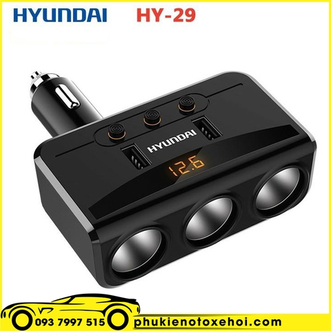 Bộ chia tẩu sạc ô tô 3 cổng đa năng Hyundai HY-29