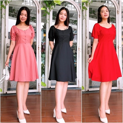 Đầm Xòe Phối Nút Cách Điệu Thời Trang S&M Cao Cấp - GR0016