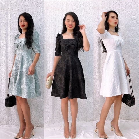 Đầm xòe dự tiệc tapta đính nơ sang trọng S&M GR0143