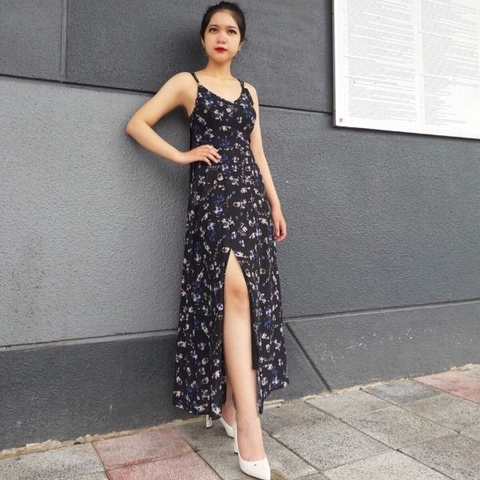 ĐẦM MAXI HOA XẺ ĐÙI 2 DÂY - GR0053