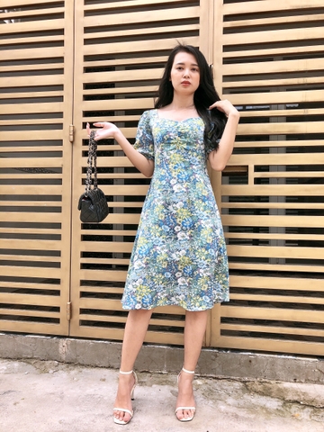Đầm xòe hoa nhí nhún ngực - GR0097