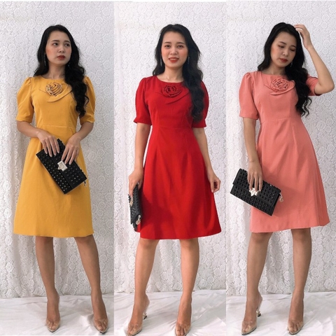 Đầm form A S&M đính hoa ngực hot nhất, chất mát, giá rẻ GR197- Hình thật shop chụp