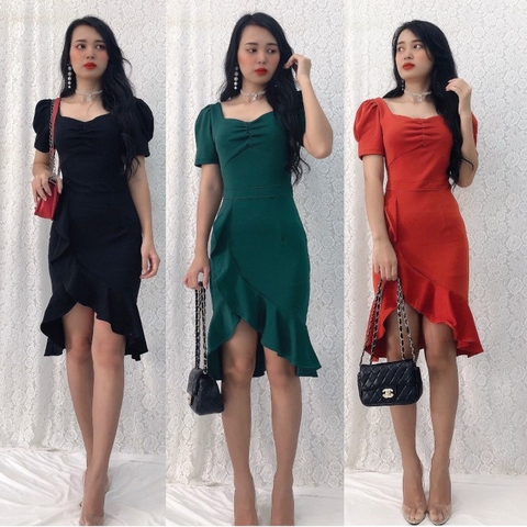 Đầm ôm dự tiệc S&M nhún ngực, tùng phối bèo sang trọng, tôn dáng GR0126