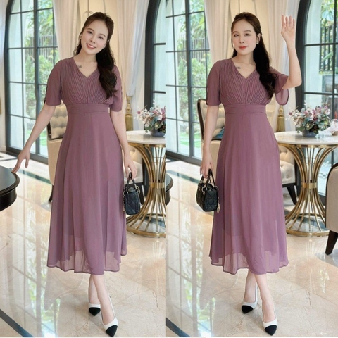 Đầm maxi form dài xếp ly ngực, tay loe - GR0288