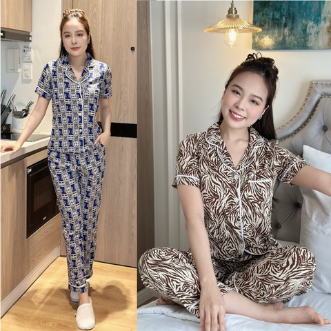 Set bộ pijama phối viền trắng, quần lưng thun có túi - GR0295